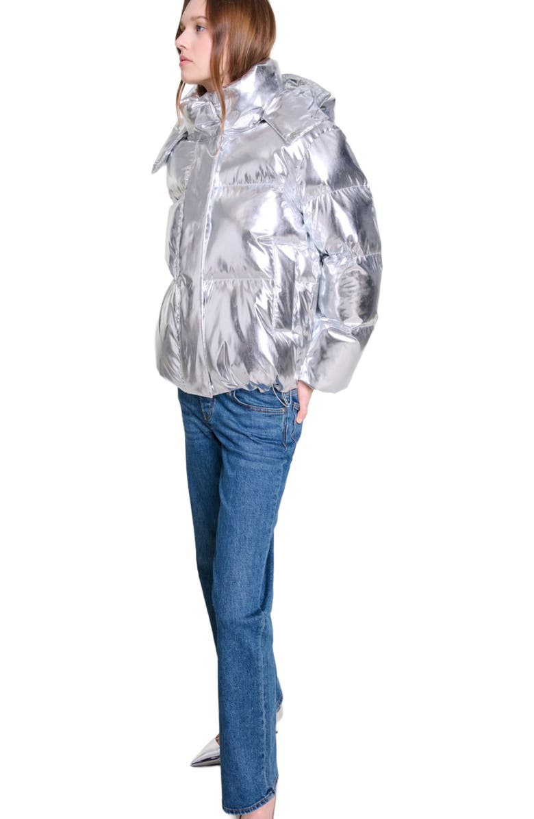 maje Silver hooded jacket, Alternate, color, 