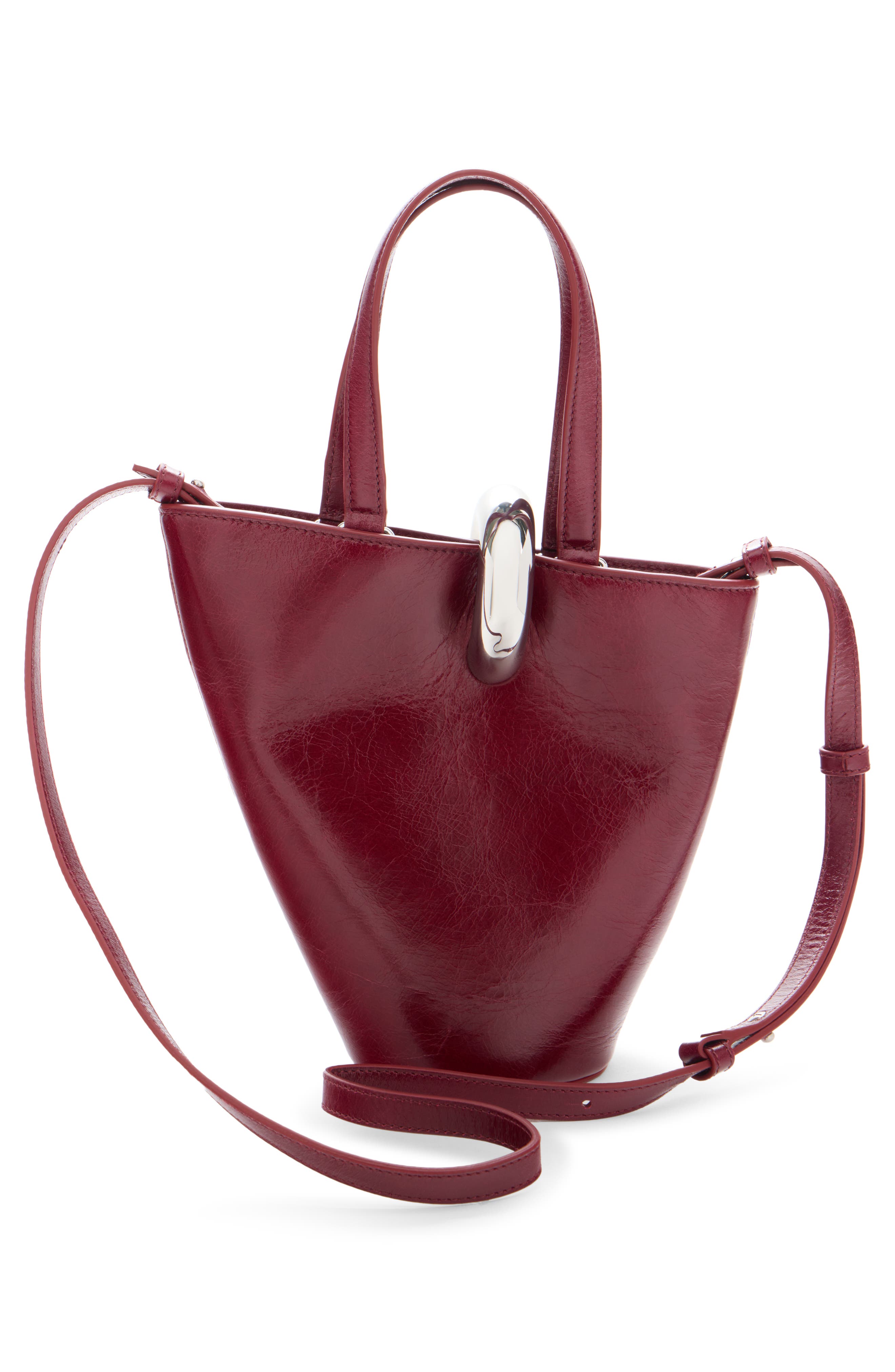 Jacquemus Le Bambola Moyen Leather Bucket Bag, Alternate, color, Burgundy 490