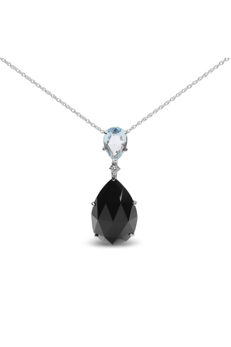 18K Gold Diamond Accent Topaz and Onyx Drop Pendant Necklace, Main, color, White