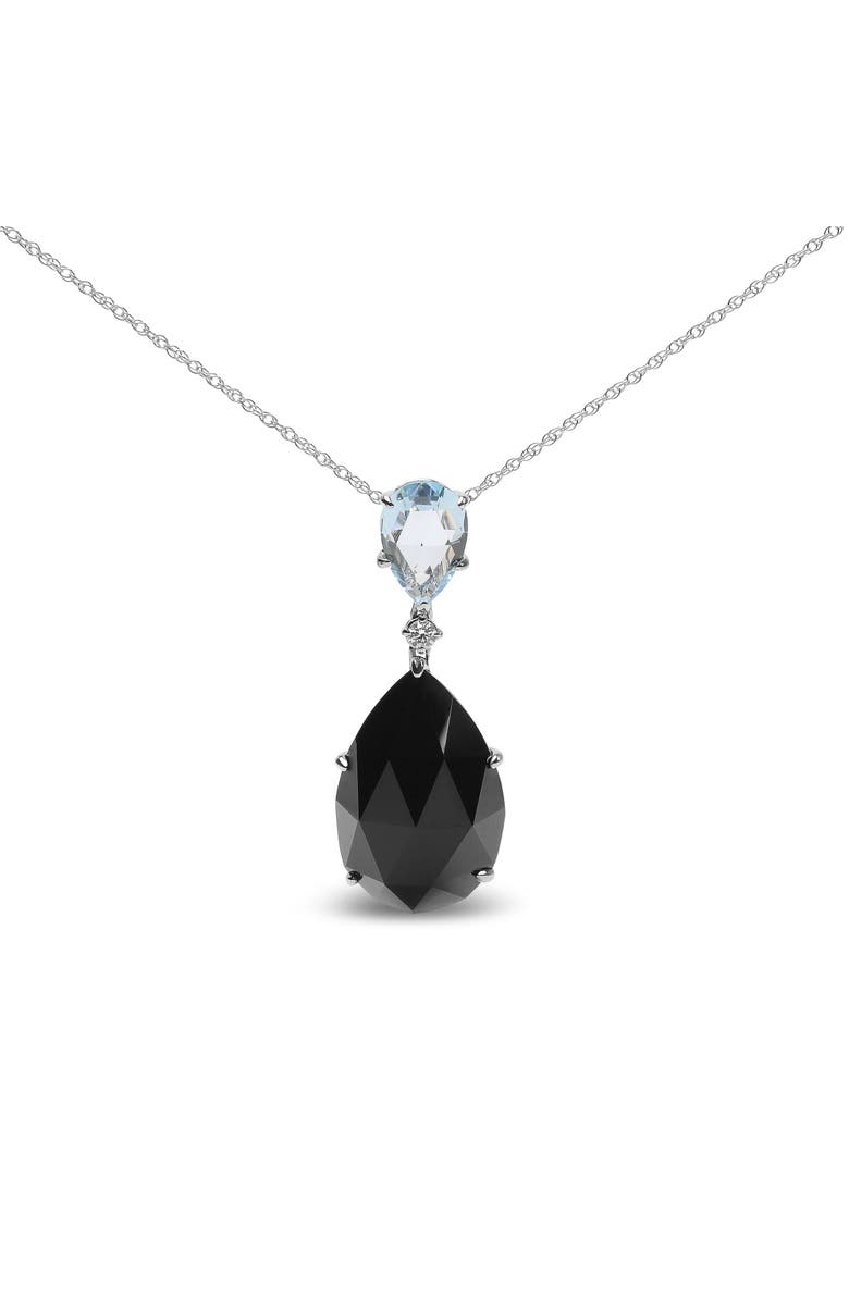 Haus of Brilliance 18K Gold Diamond Accent Topaz and Onyx Drop Pendant Necklace, Main, color, White