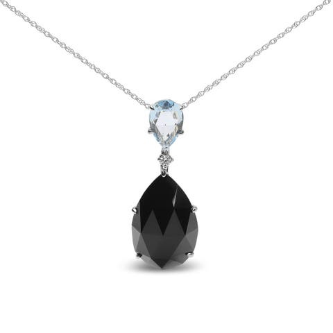 18K Gold Diamond Accent Topaz and Onyx Drop Pendant Necklace