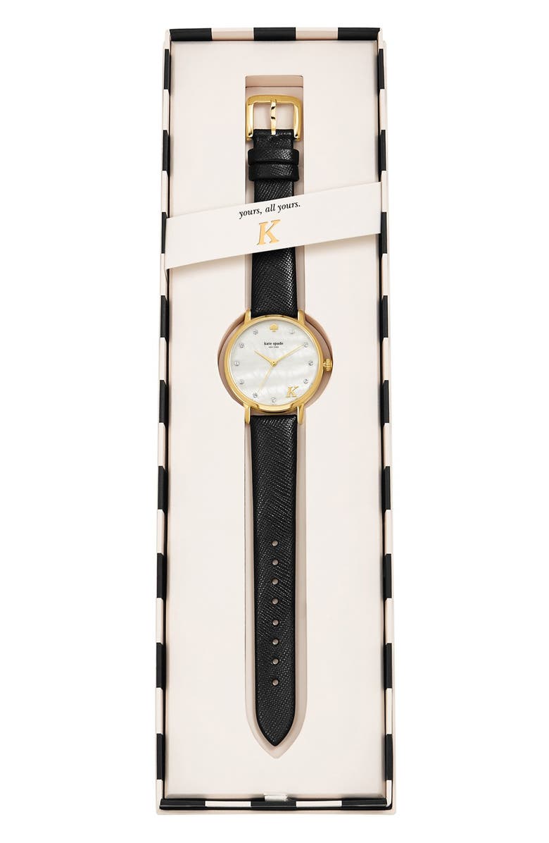 Kate Spade New York 'metro - monogram' leather strap watch, 34mm, Alternate, color, 