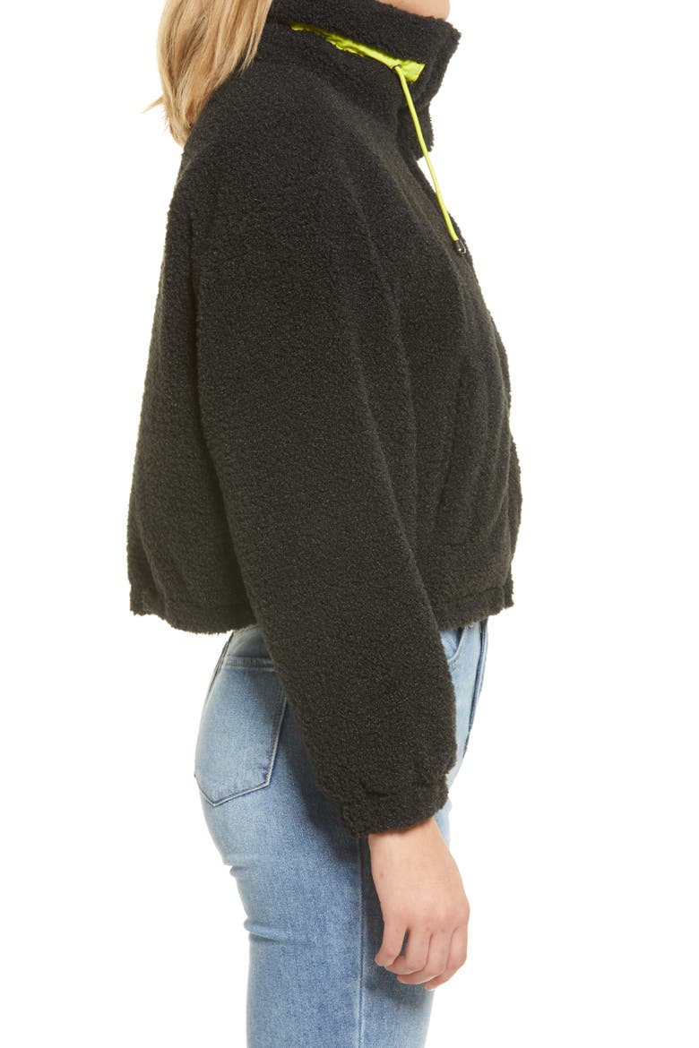 Neon Faux Shearling Bomber Jacket, Alternate, color, BLACK