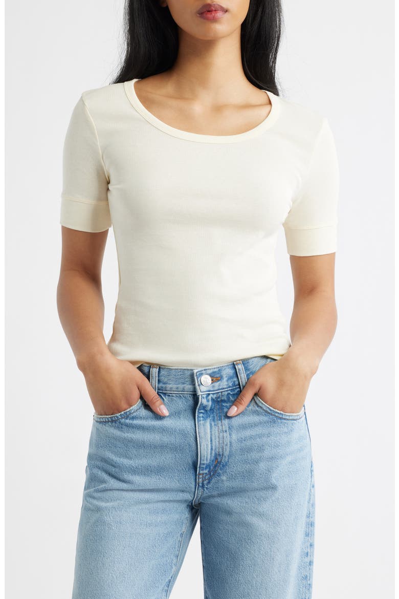 Camiseta Louise Semisheer Cotton Rib T-Shirt, Main, color, OFF WHITE
