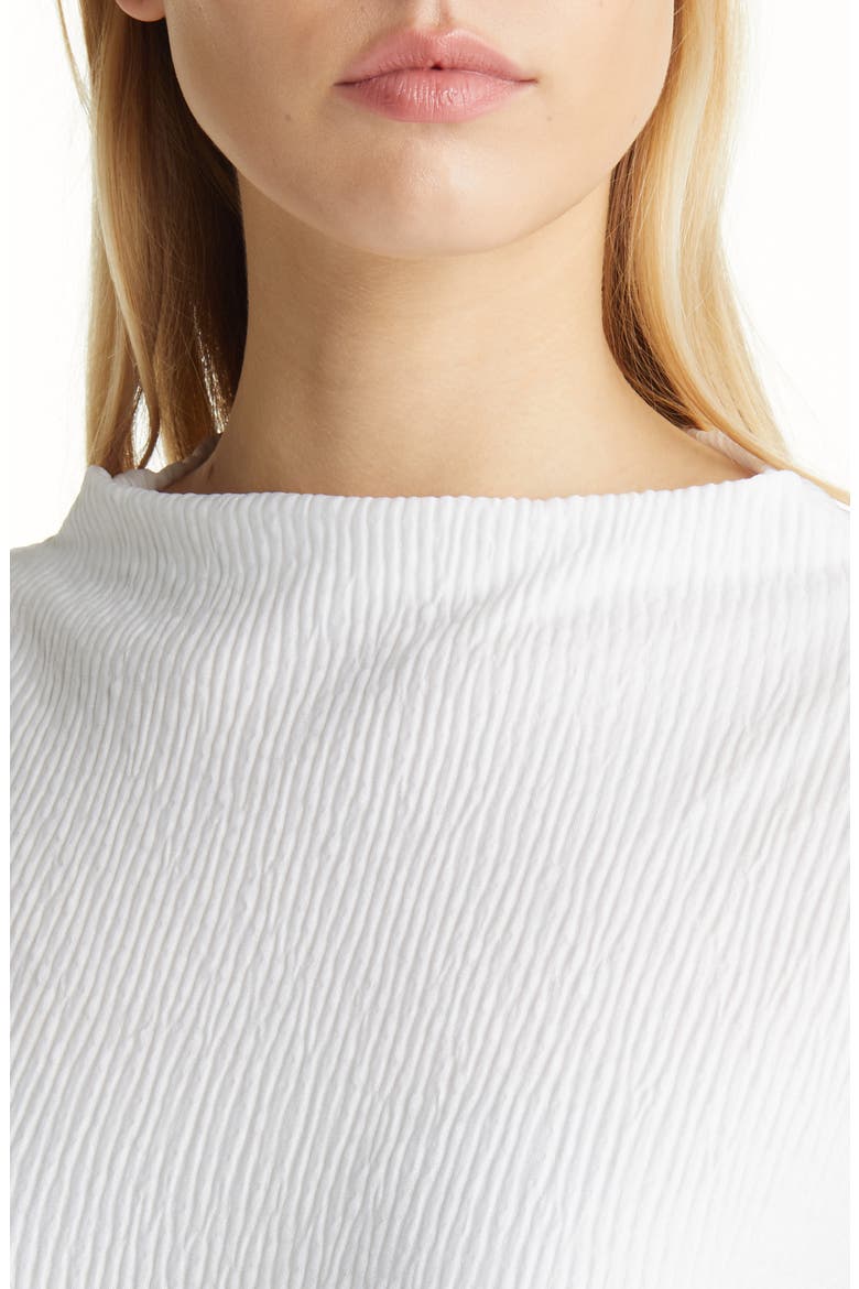 Plissé Smocked Funnel Neck Top, Alternate, color, WHITE