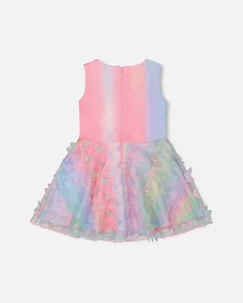 Deux Par Deux Girl's Milano Dress With Printed Mesh Skirt Multicolored With Butterflies In Multicolored With Butterflies