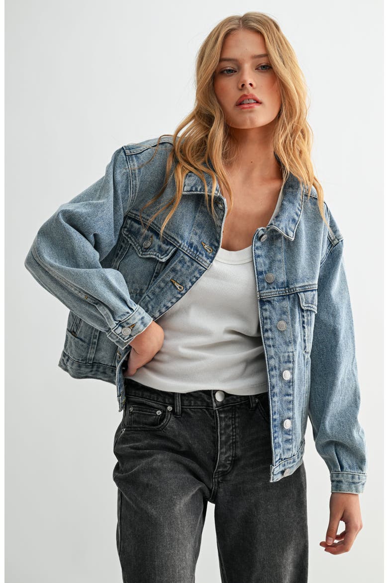 The Aura Crop Denim Jacket, Main, color, Medium Blue