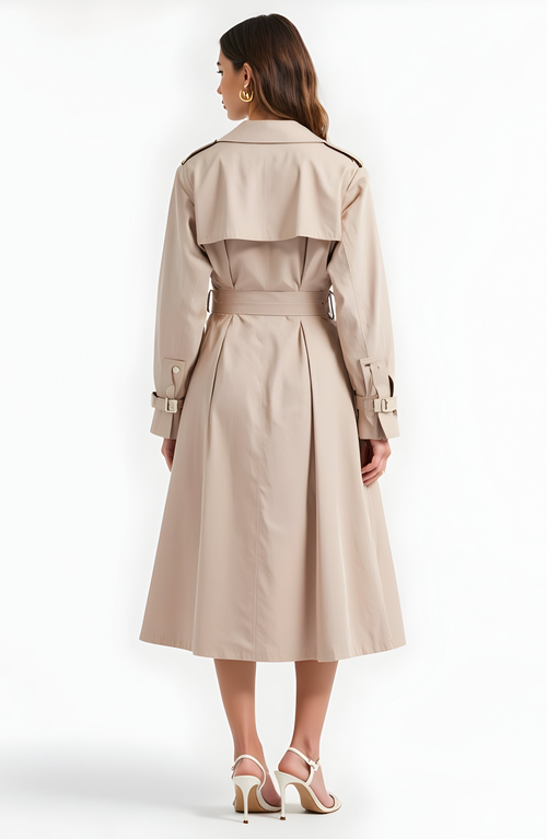 Modenaire Double-breasted Trench Coat With Belt In Neutral