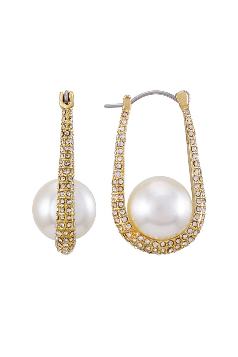 Pave and Pearl Drop Earrings, Alternate, color, 14K Gold Plated