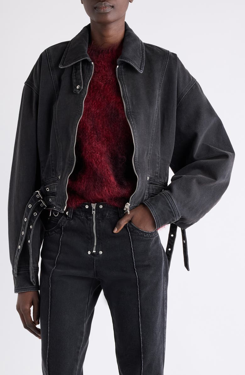 Isabel Marant Santa Crop Denim Jacket, Main, color, Black