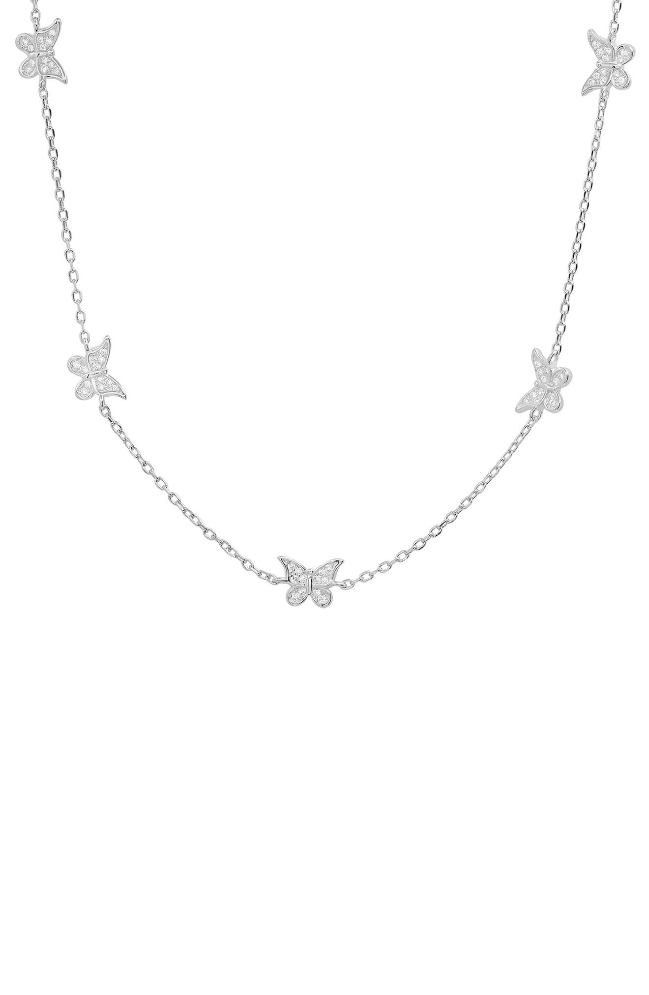 Queen Jewels Sterling Silver CZ Butterfly Station Necklace