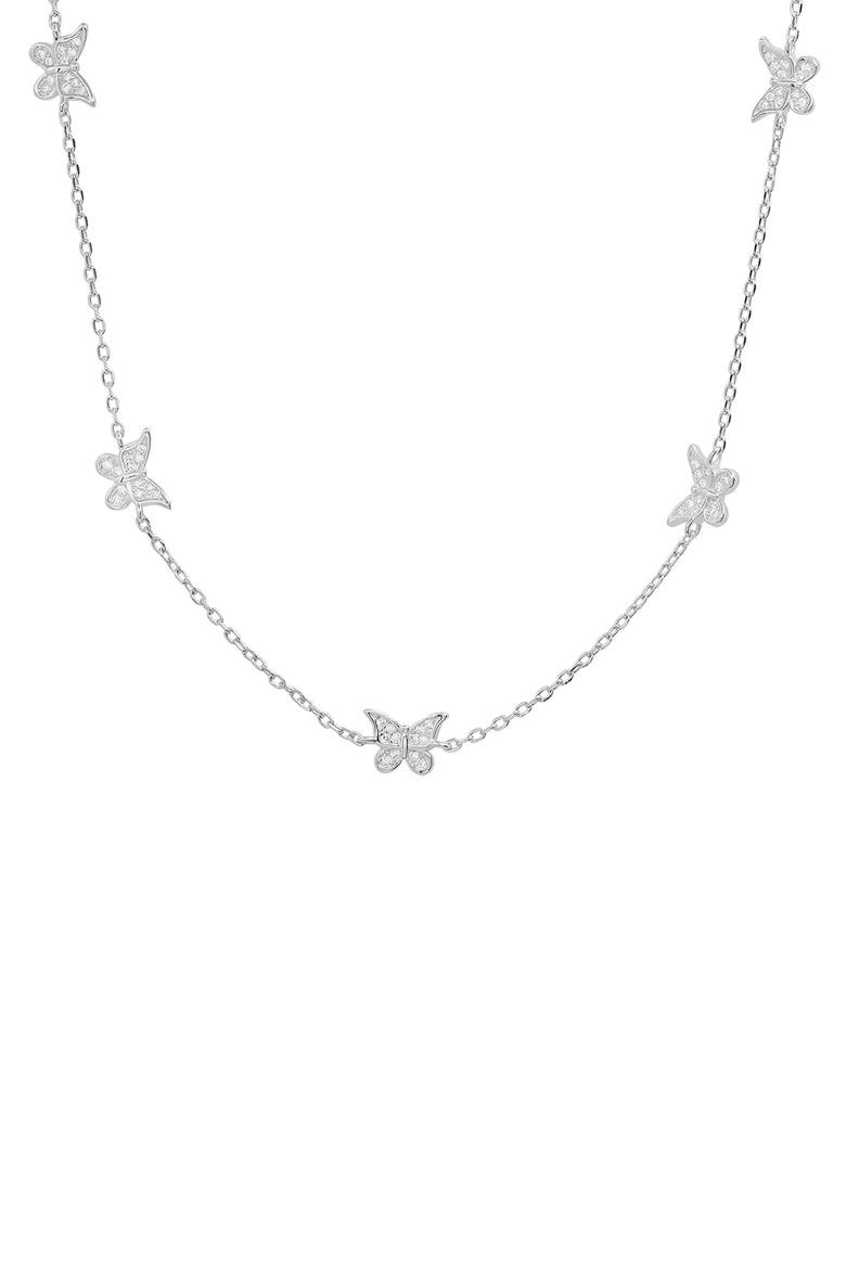 Sterling Silver CZ Butterfly Station Necklace, Main, color, SILVER