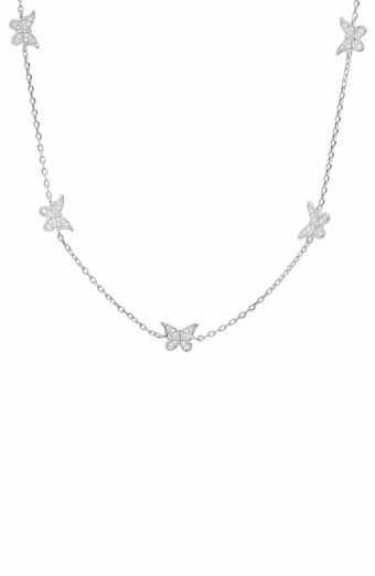 Queen Jewels Sterling Silver CZ Butterfly Station Necklace