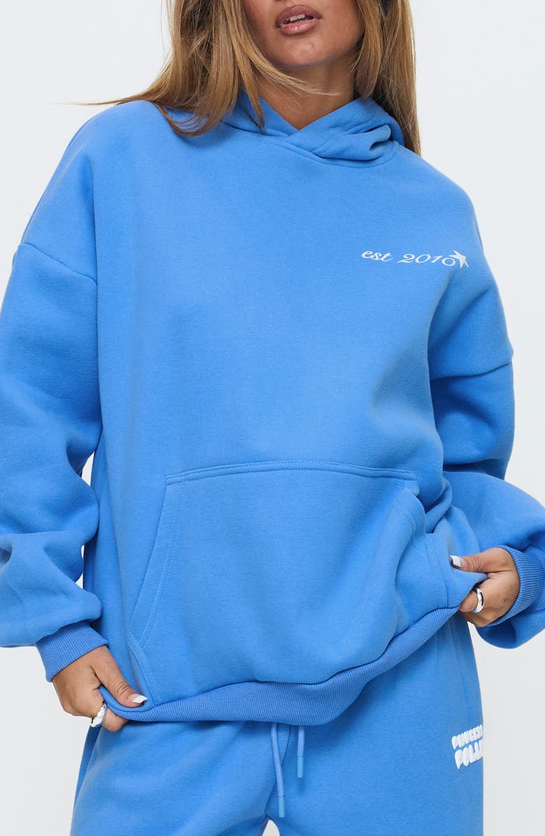 Princess Polly Bubble Logo Graphic Hoodie, Main, color, Blue / White