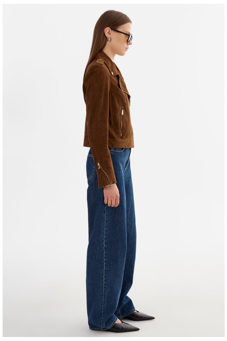 Donna S | Suede Biker Jacket, Alternate, color, Brown