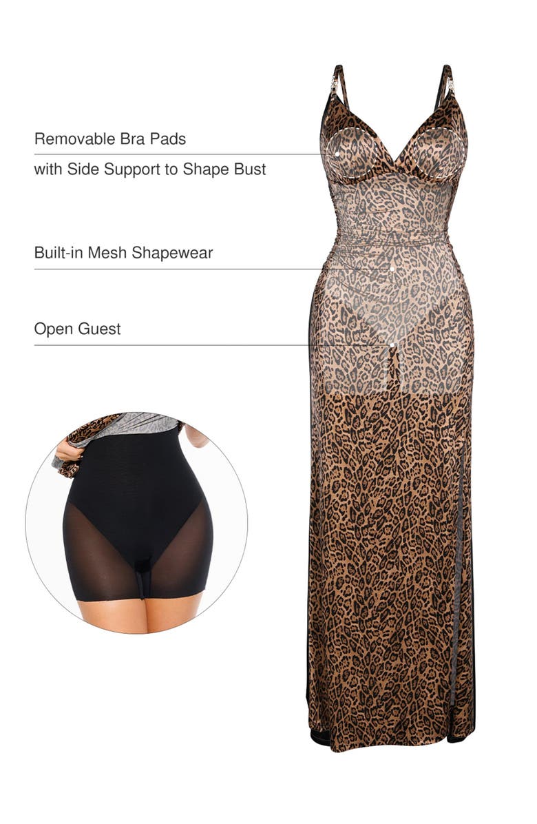 Popilush Shapewear Satin Deep-V Front Slit Maxi Dress, Alternate, color, Midnight Black