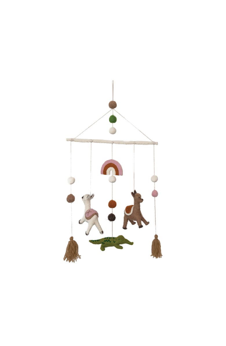 Storied Home Wool Felt Mobile with Llamas, Alligator and Tassels, Main, color, Ivory