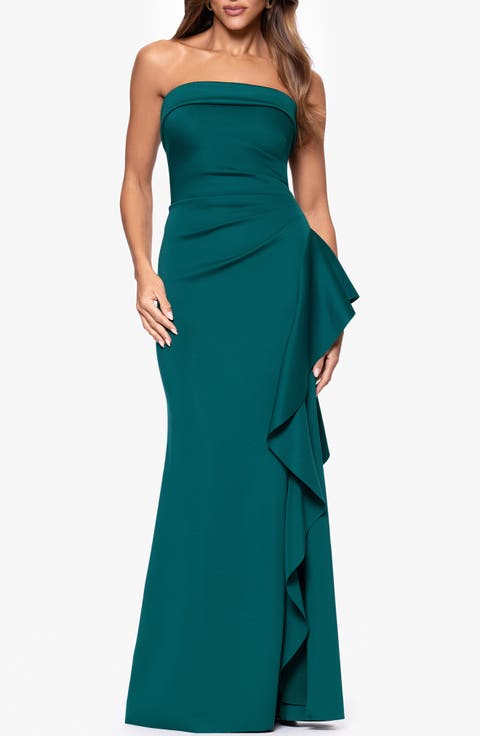 Ruffle Strapless Scuba Crepe Gown