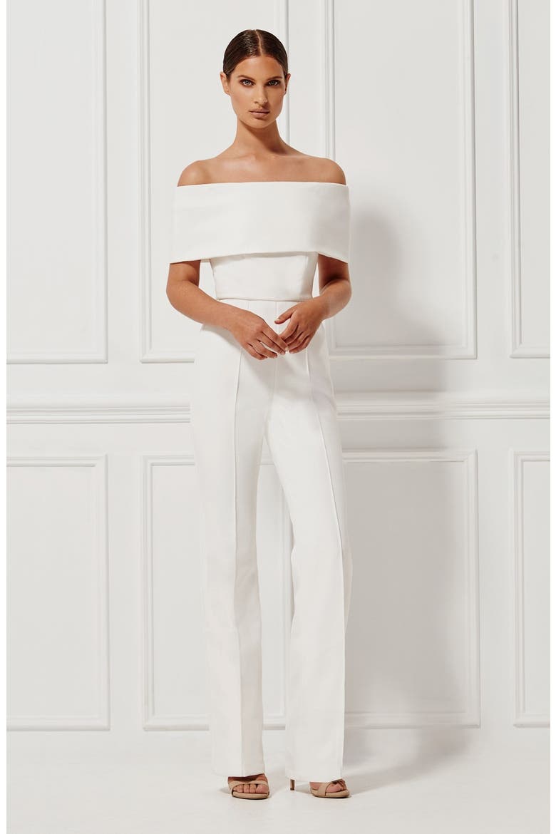 'Aphrodite' Off the Shoulder Jumpsuit, Alternate, color, MILK/IVORY