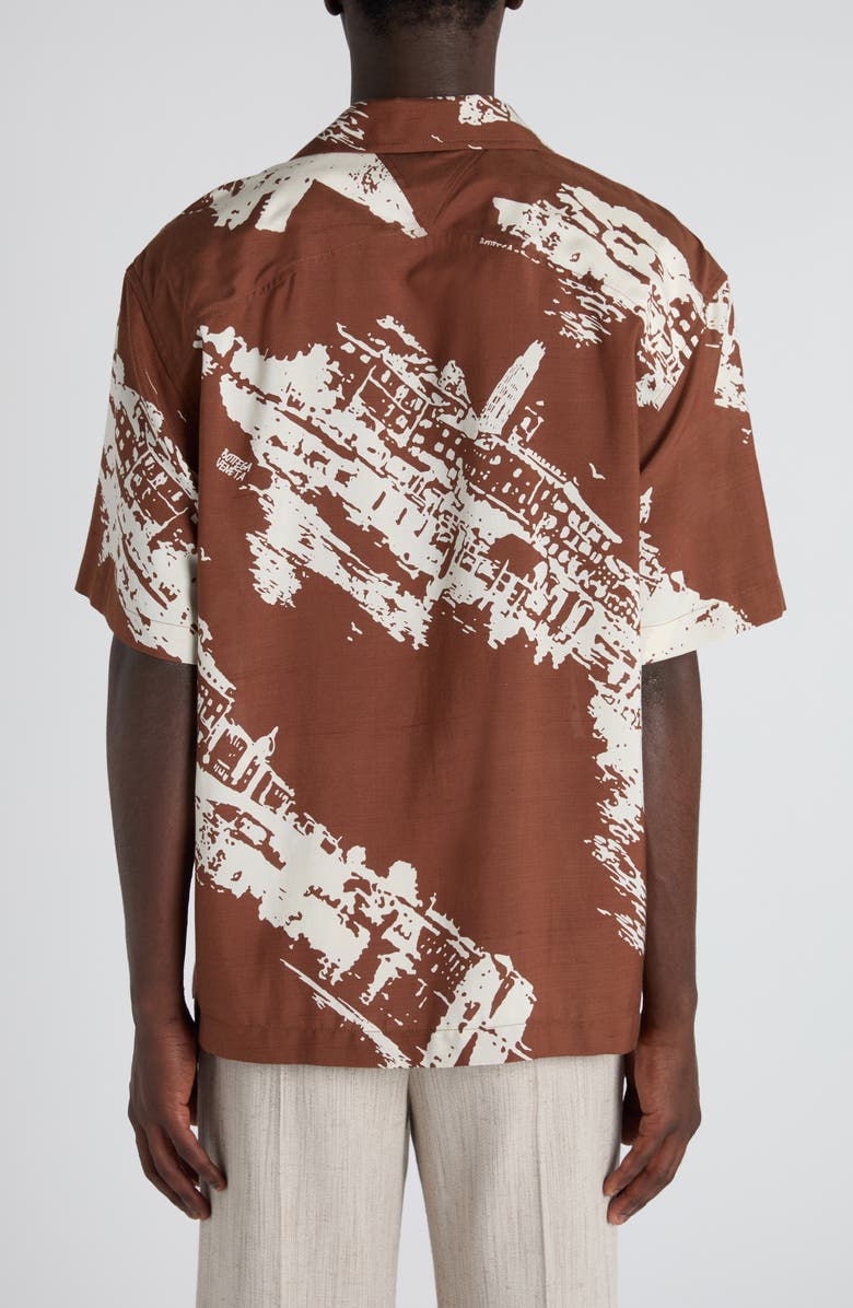Bottega Veneta Postcard Print Silk Blend Camp Shirt, Alternate, color, 2154 Pecan/ Dove