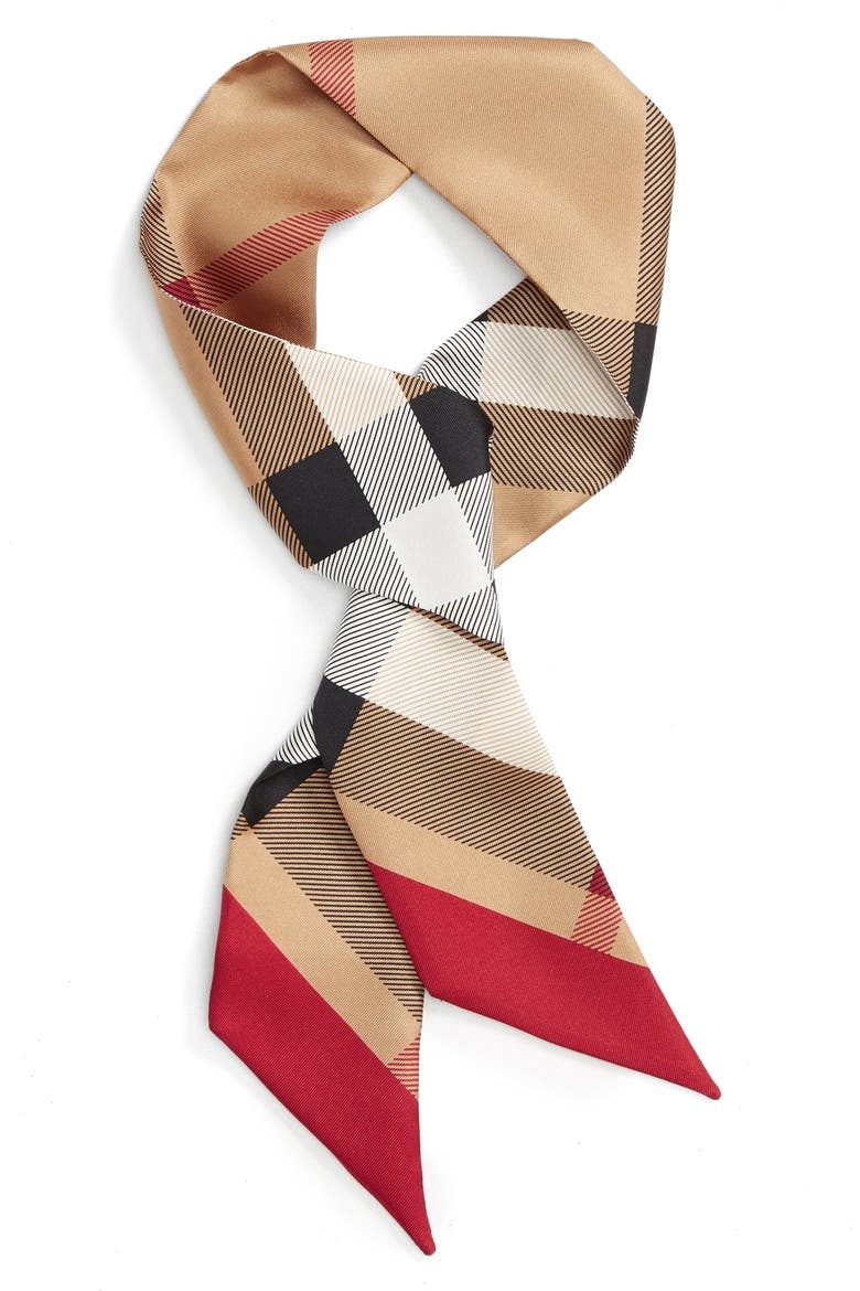 Exploded Check Mulberry Silk Shortie Scarf, Main, color, CAMEL