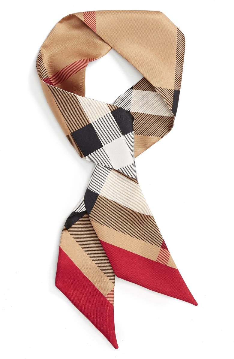 Burberry Exploded Check Mulberry Silk Shortie Scarf, Main, color, 