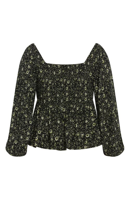City Chic Dahlia Peasant Top In Olive Ditsy