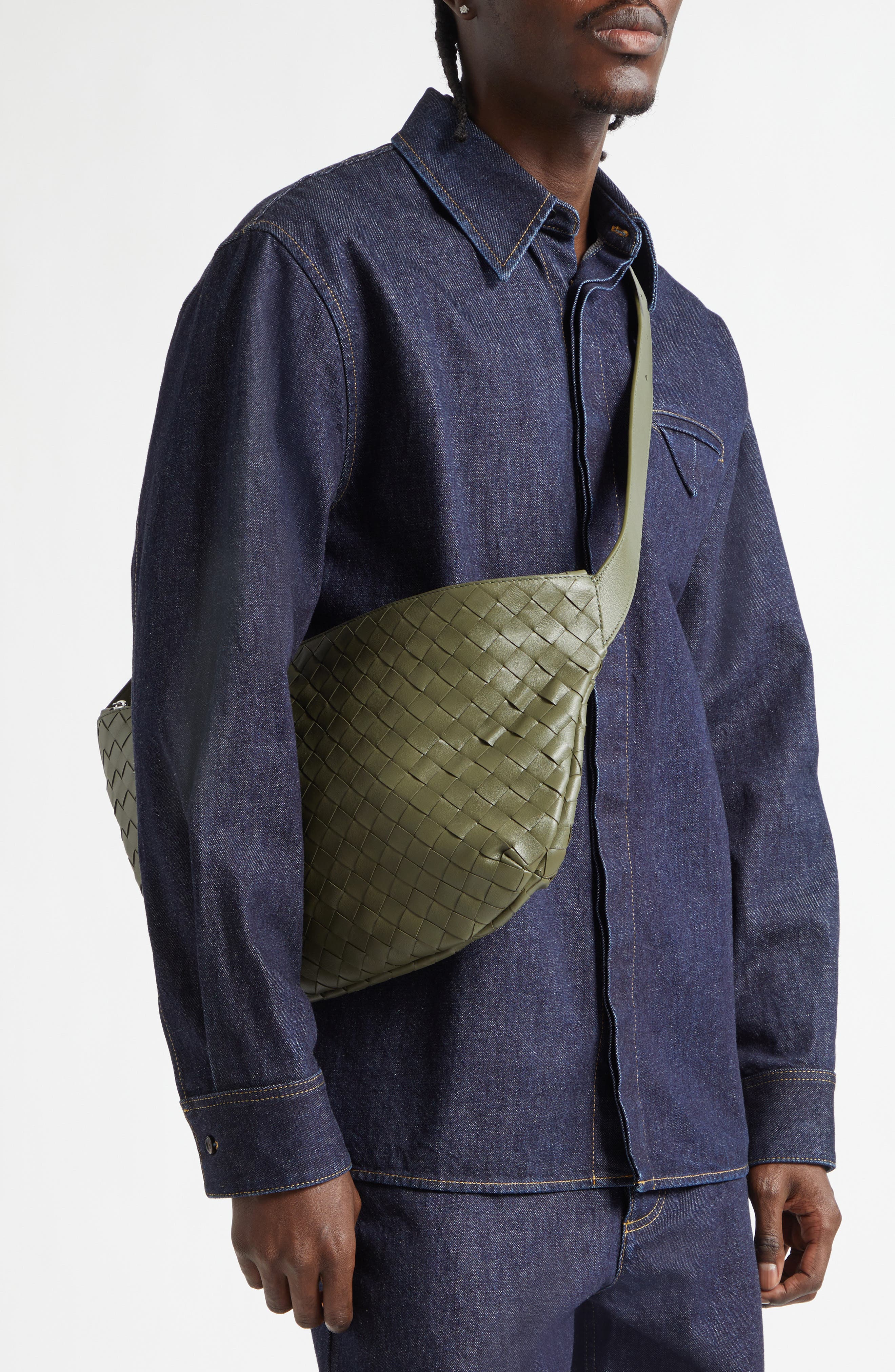 Bottega Veneta Intrecciato Leather Day Sling Bag, Alternate, color, Crocodile-Silver