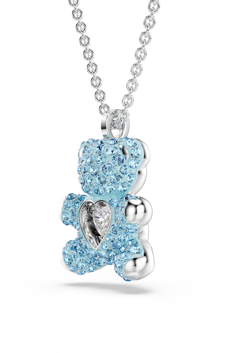 Pavé Crystal Heart Teddy Pendant Necklace, Alternate, color, AQUA/ SILVER