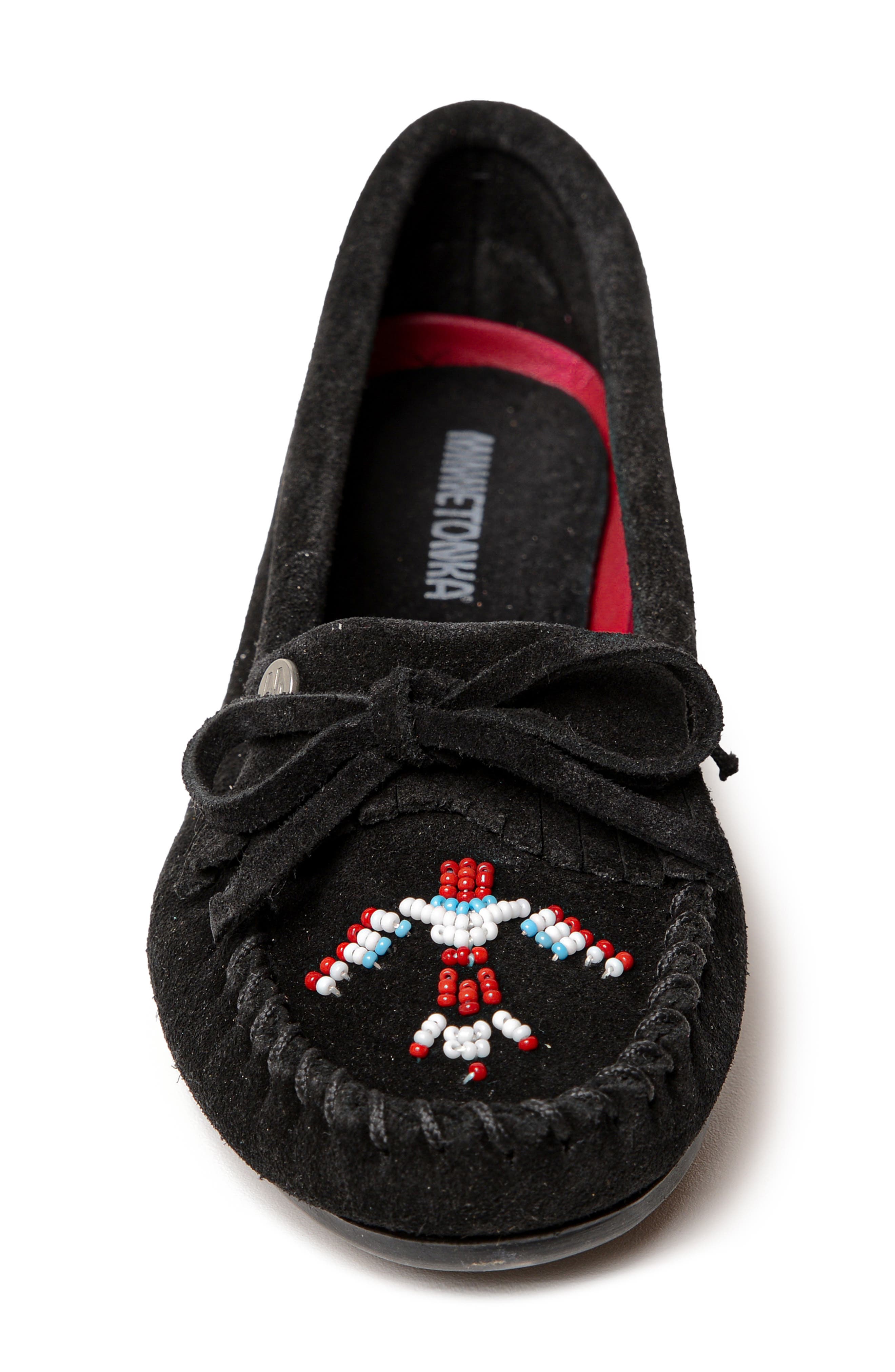 Minnetonka x Lucie Skjefte Thunderbird 'Animikii' Slipper, Alternate, color, Black