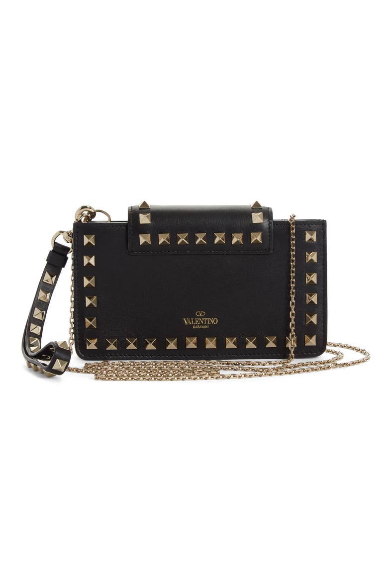 Rockstud Leather Smartphone Case, Alternate, color, BLACK