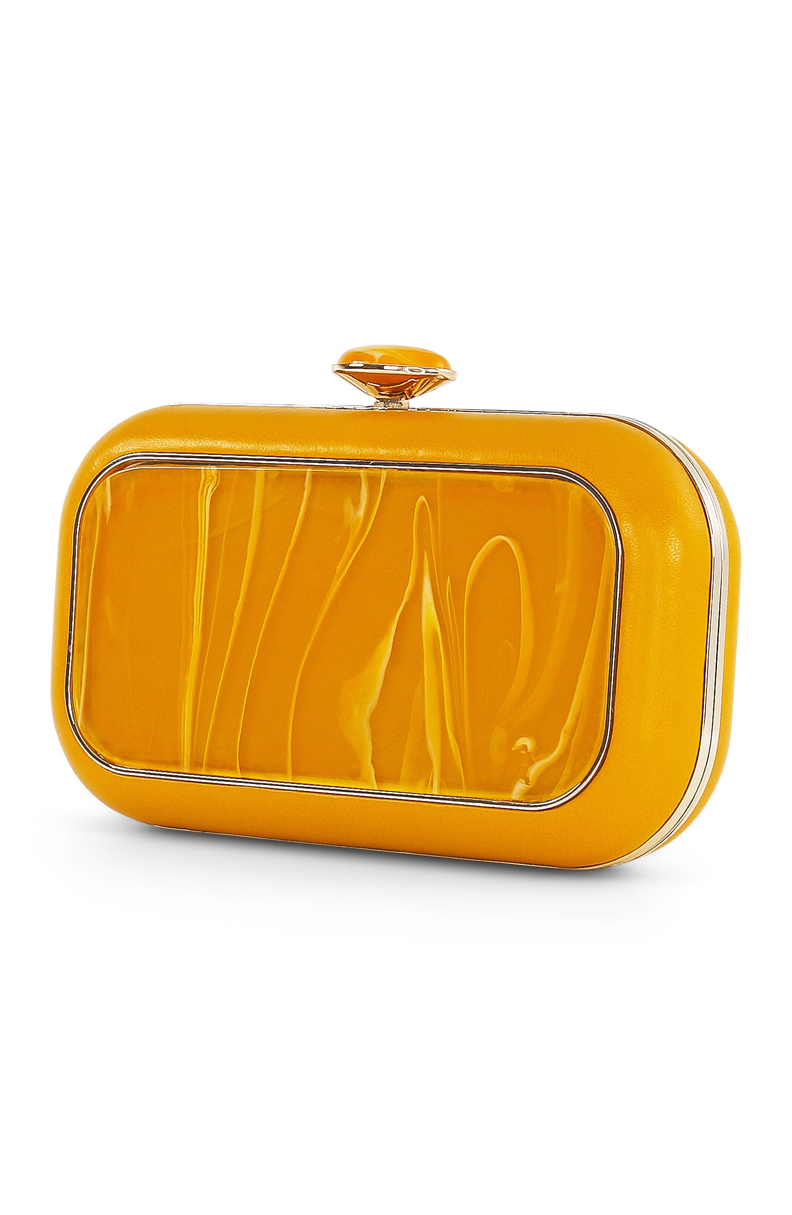 BADGLEY MISCHKA Jordan Acrylic Medallion Minaudiere, Alternate, color, Honey