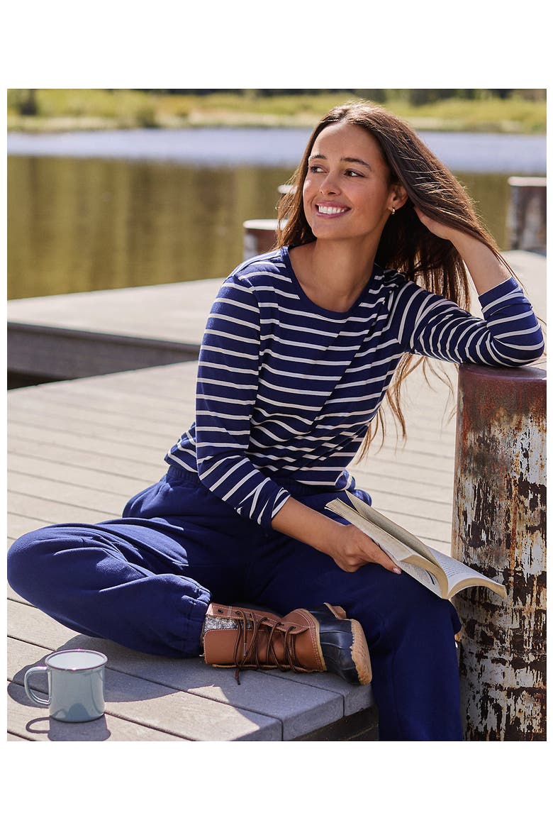 Supima Cotton Long Sleeve Crewneck T-Shirt, Alternate, color, Deep Sea Navy Breton Stripe