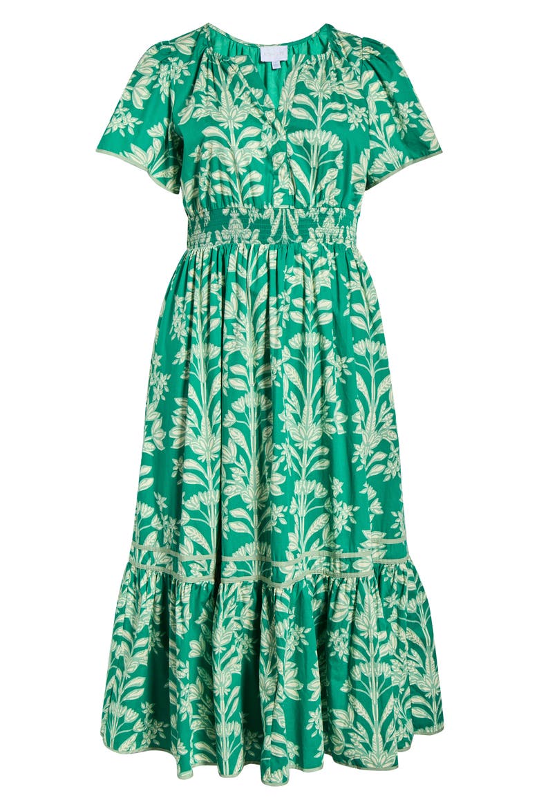 Floral Print Smocked Waist Maxi Dress, Alternate, color, KELLY-CREAM