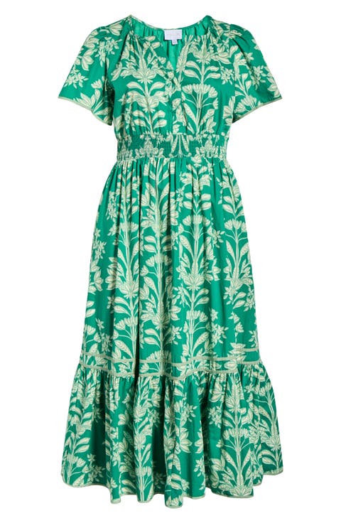Floral Print Smocked Waist Maxi Dress (Plus)