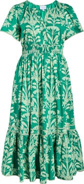 SUGARLIPS Floral Print Smocked Waist Maxi Dress