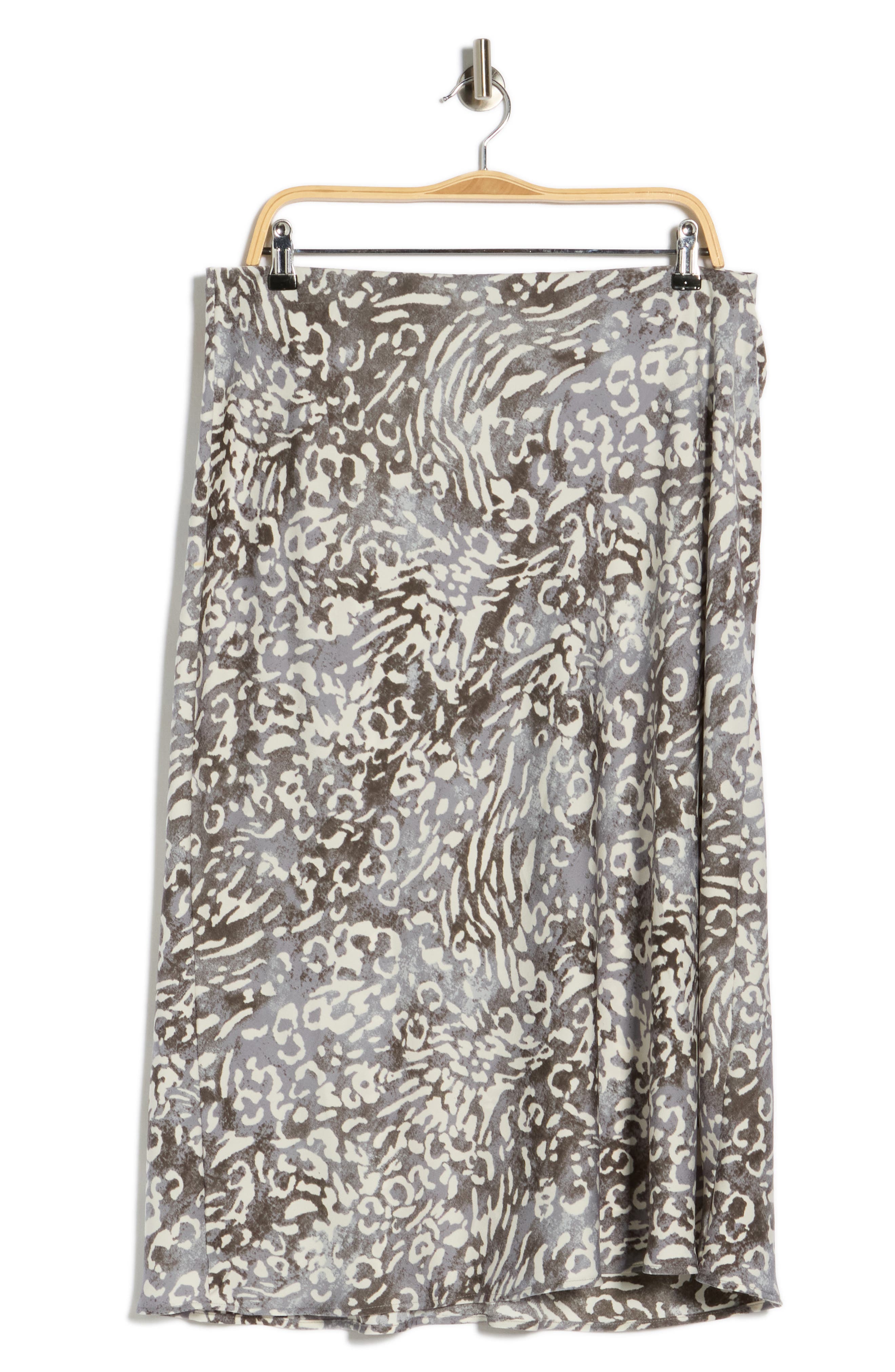 Renee C Animal Print Satin Midi Skirt