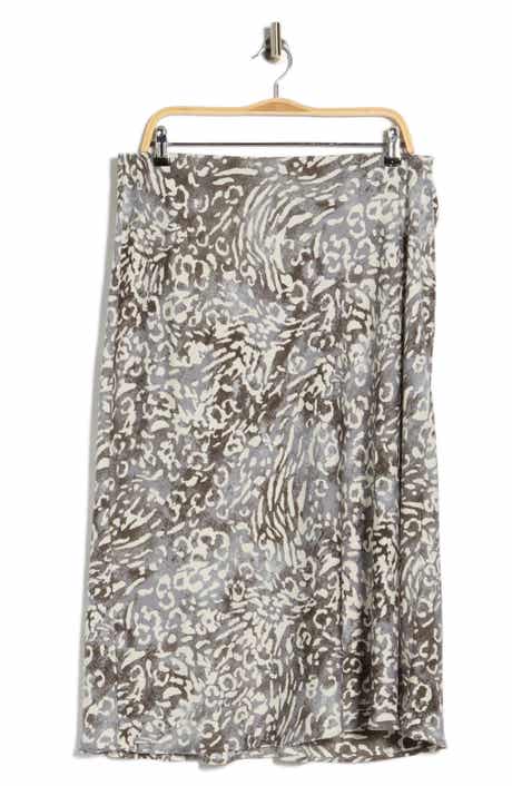 Renee C Animal Print Satin Midi Skirt