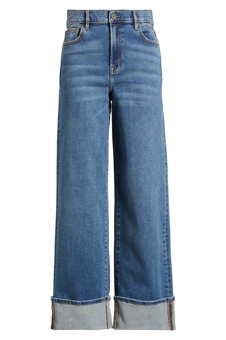 Cuffed High Waist Dad Jeans, Alternate, color, DARK WASH
