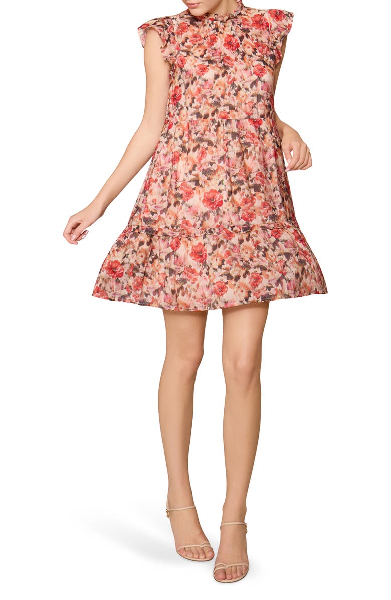 MELLODAY Floral Flutter Sleeve Tiered Dress, Alternate, color, Ivory Multi