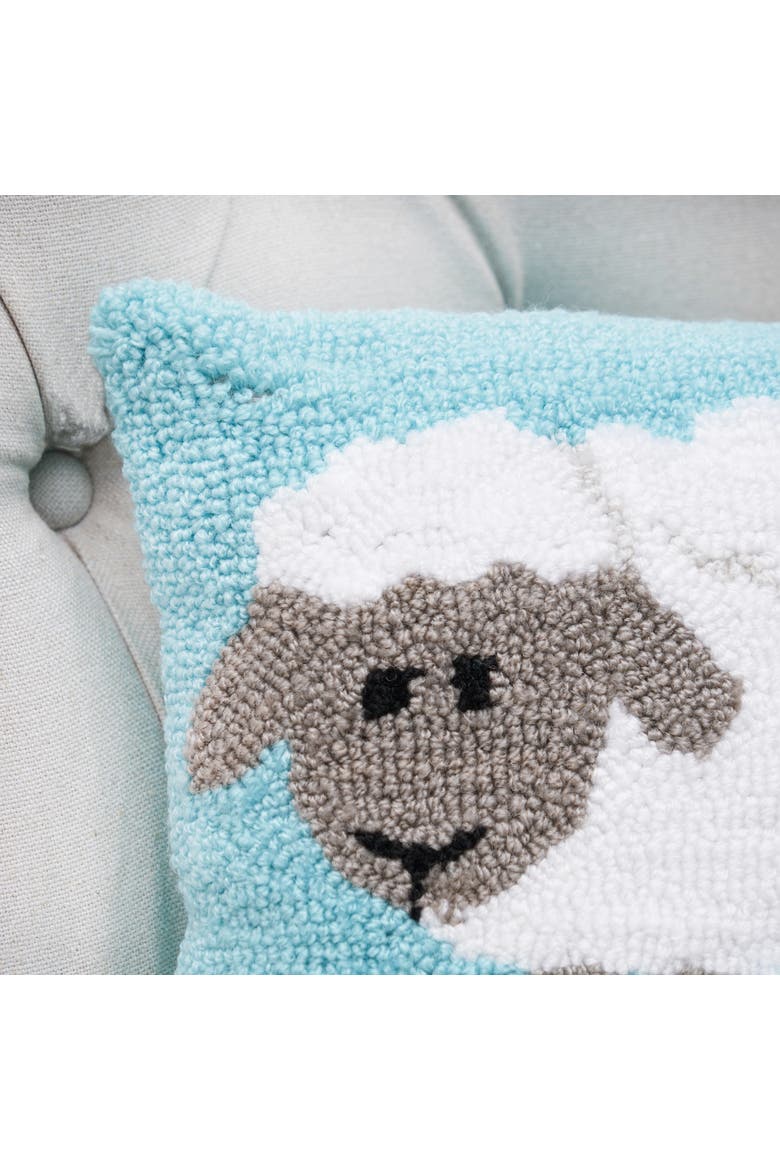 Fluffy Sheep Blue Hooked Mini Accent Pillow 12" x 12", Alternate, color, Blue