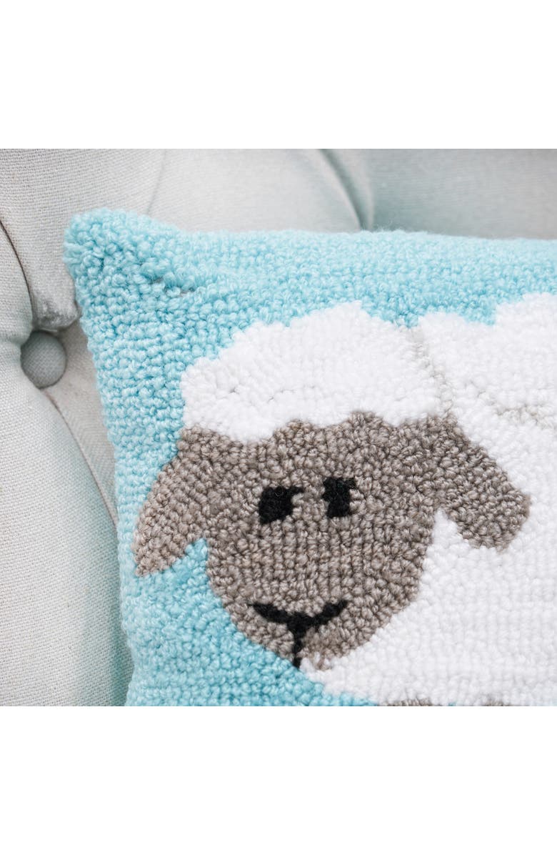 C&F Home Fluffy Sheep Blue Hooked Mini Accent Pillow 12" x 12", Alternate, color, Blue