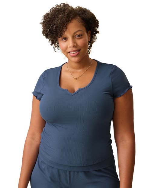 Kindred Bravely Ribbed Modal Notched Nursing T-shirt In Blue