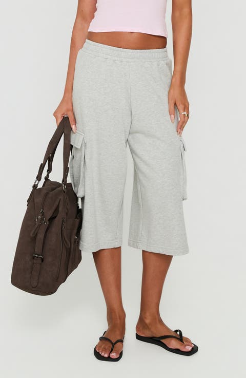 Harleah Wide Leg Fleece Cargo Shorts