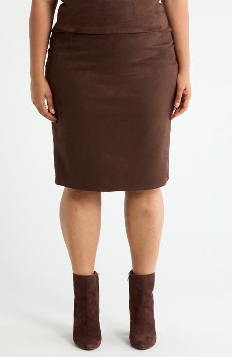 Faux Suede Pencil Skirt (Plus)