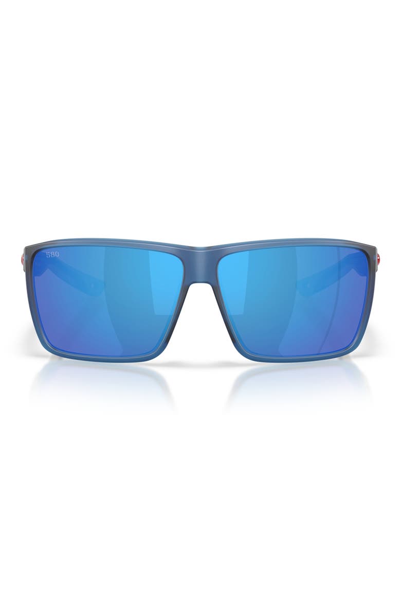 Rincon II 64mm Mirrored Polarized Oversize Rectangular Sunglasses, Main, color, TRANSLUCENT BLUE / BLUE 580G