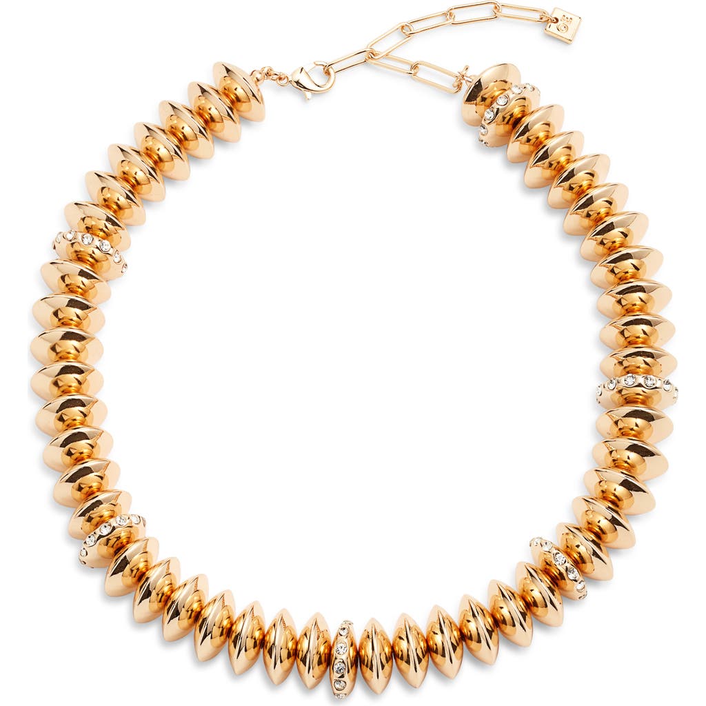 Open Edit Metallic Bead Collar Necklace In Gold