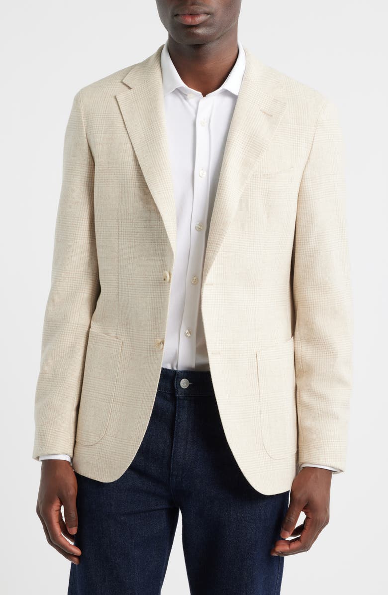 BOSS Heston Slim Fit Glen Plaid Wool Sport Coat, Main, color, Open Beige