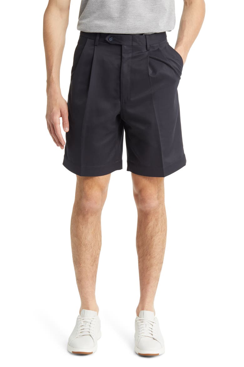 Microfiber Pleated Shorts, Main, color, NAVY