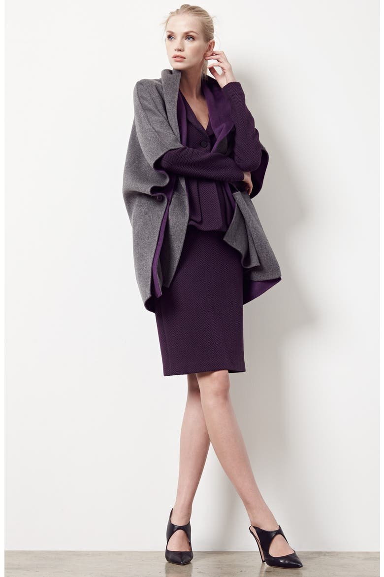 Reversible Wool & Cashmere Cape, Alternate, color, DARK CHARCOAL